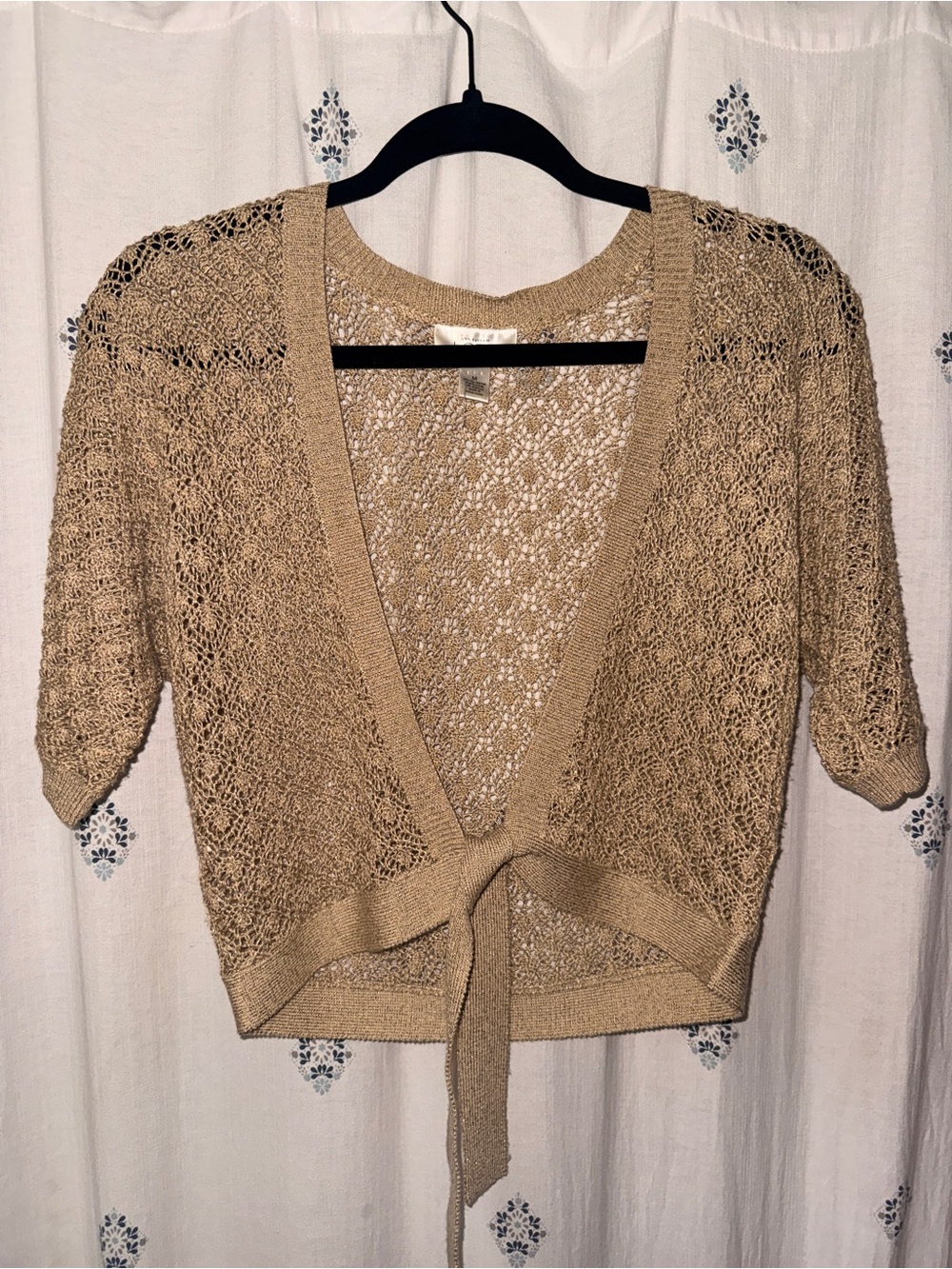 Ann Taylor LOFT Gold Metallic Open Knit Tie Front Layering Cardigan Medium